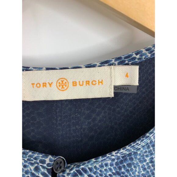 Tory Burch Size 4 S NWOT $490 Silk Mini Shift Dress Chiffon Blue Python 7384 - Picture 10 of 14